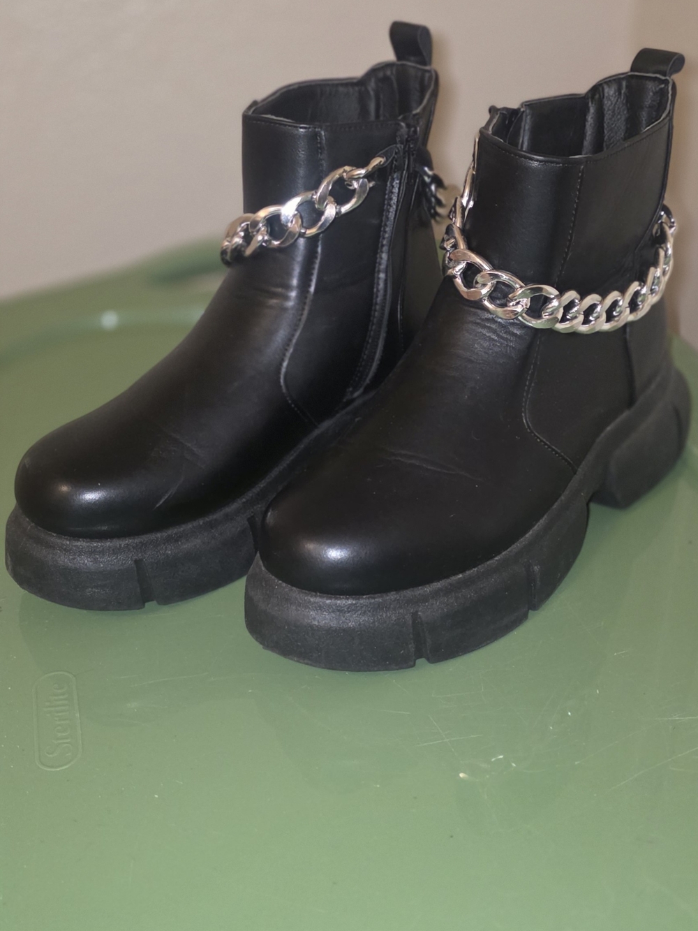 Women's Black Chain-Trim Platform Ankle Boots